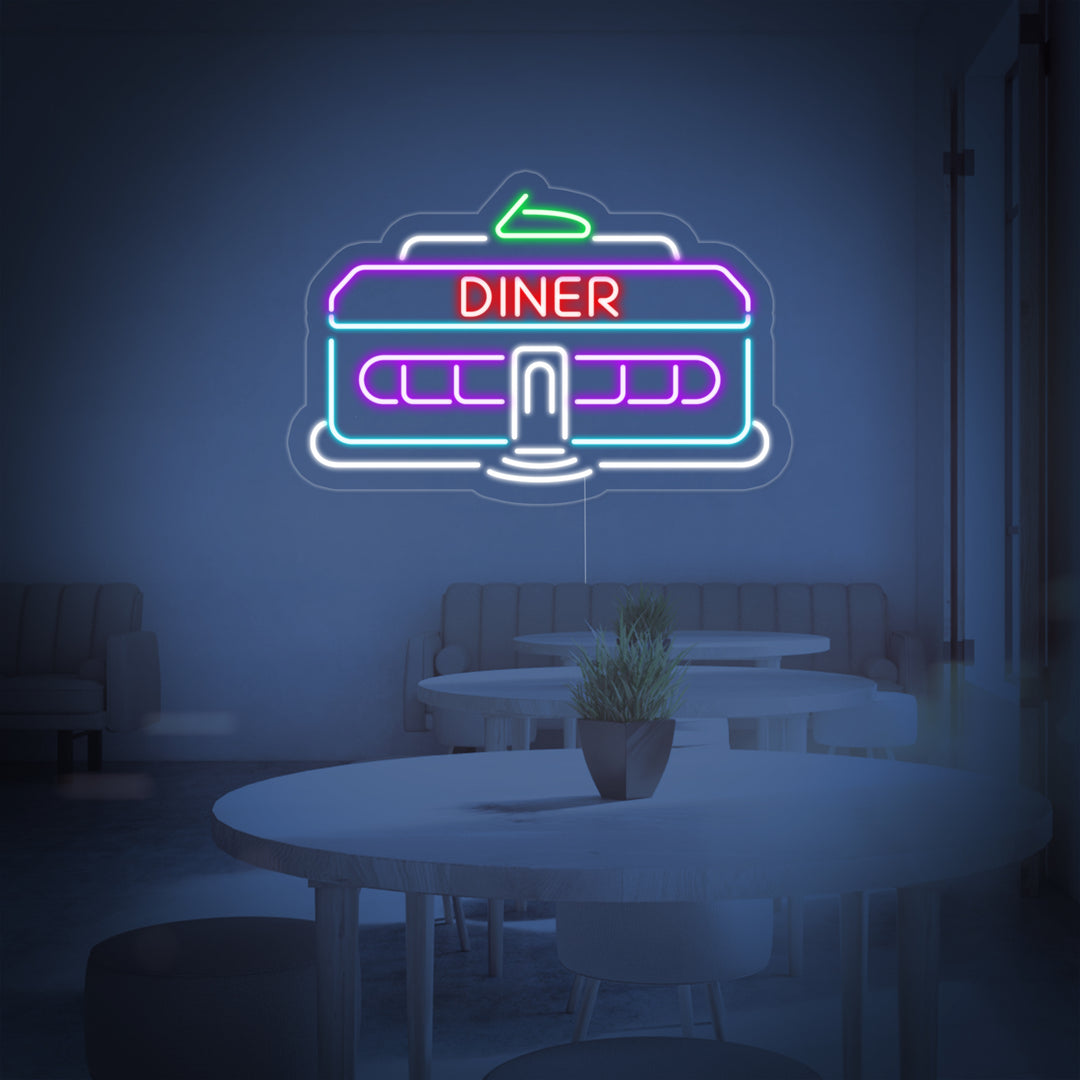 "Diner Bil 1950 Klassisk Retro Restaurang" Neonskylt