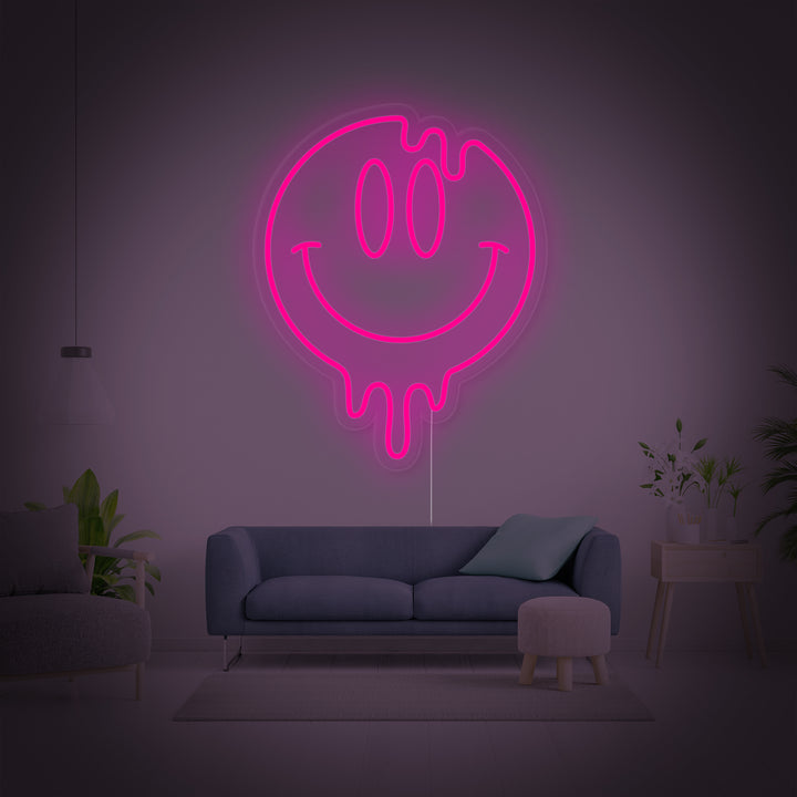 "Smiley-Emoji Som Droppar" Neonskylt