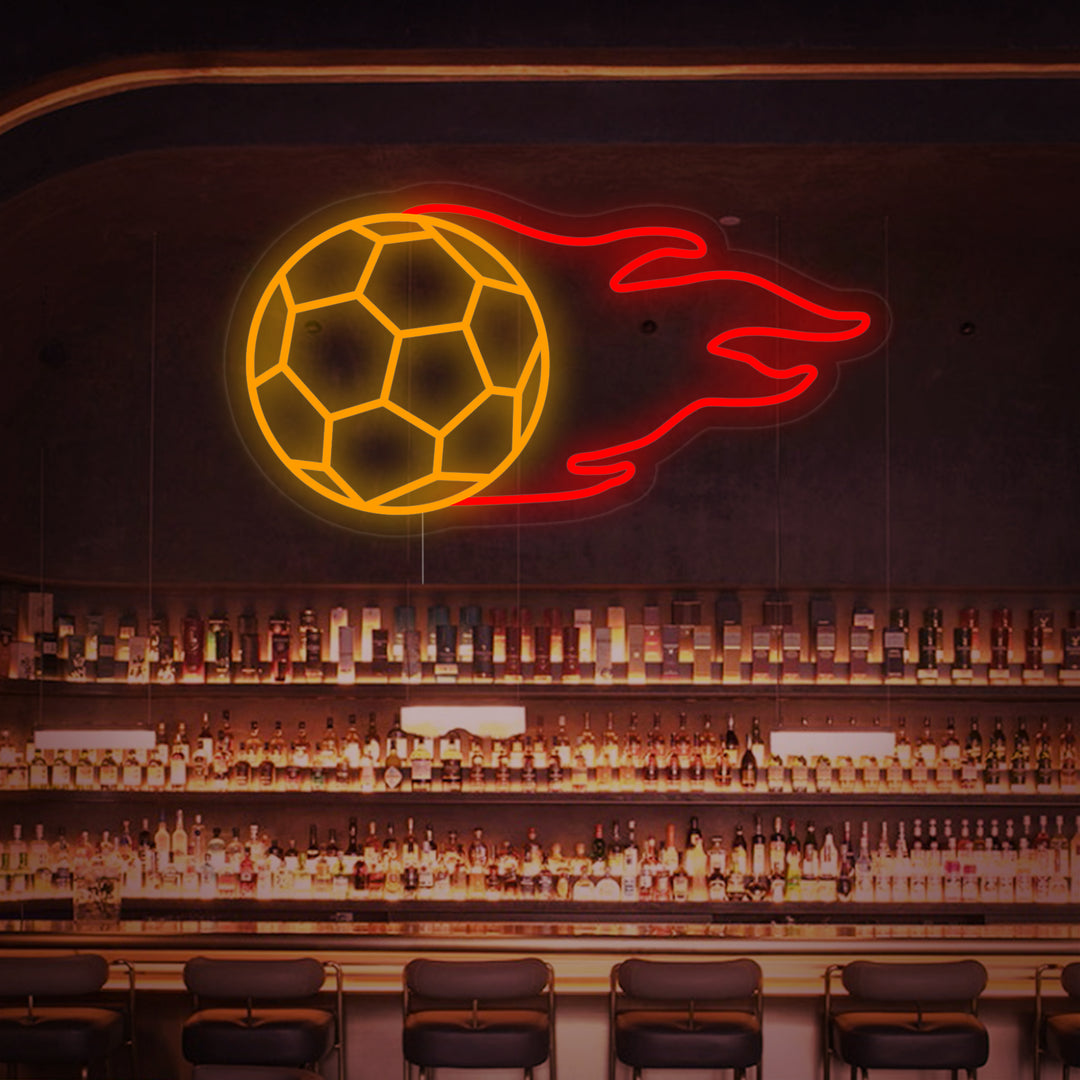 "Fotboll Med Flamma" Neonskylt