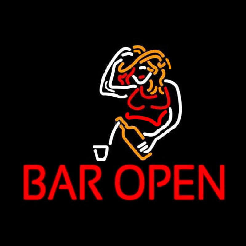"Flicka, Bar Open" Neonskylt