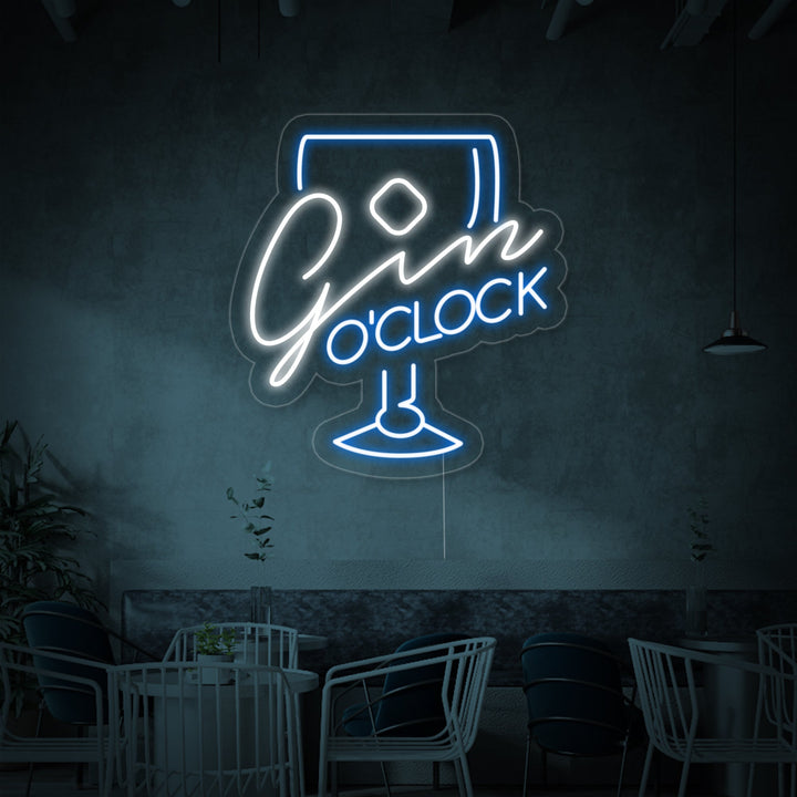 "Gin Oclock Glas" Neonskylt