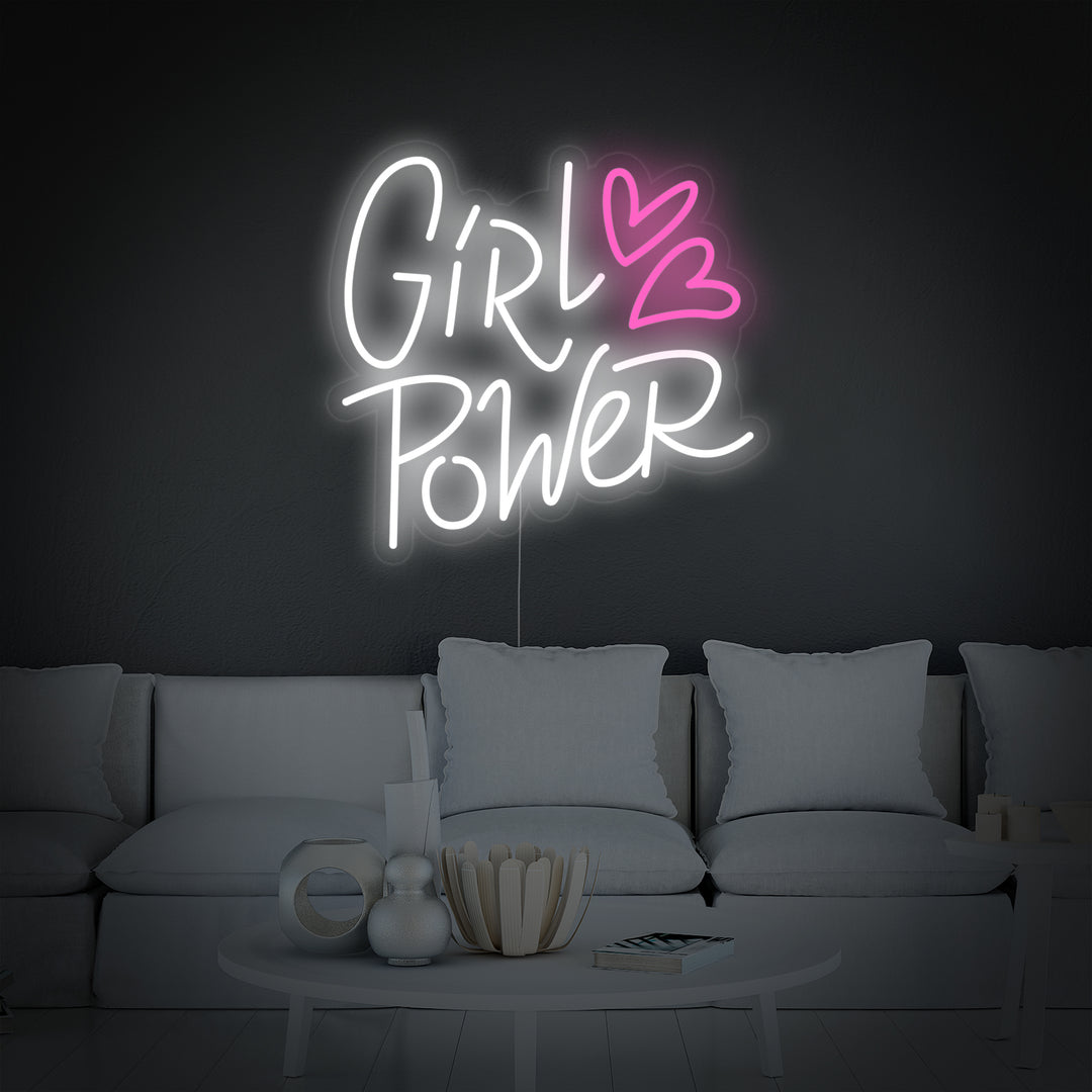 "Girl Power Hearts" Neonskylt