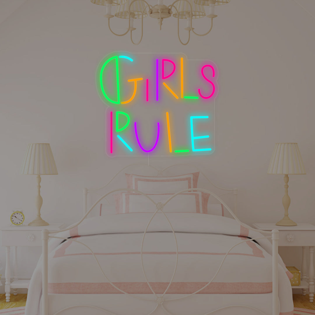 "Girls Rule, Dekor För Barnrum" Neonskylt