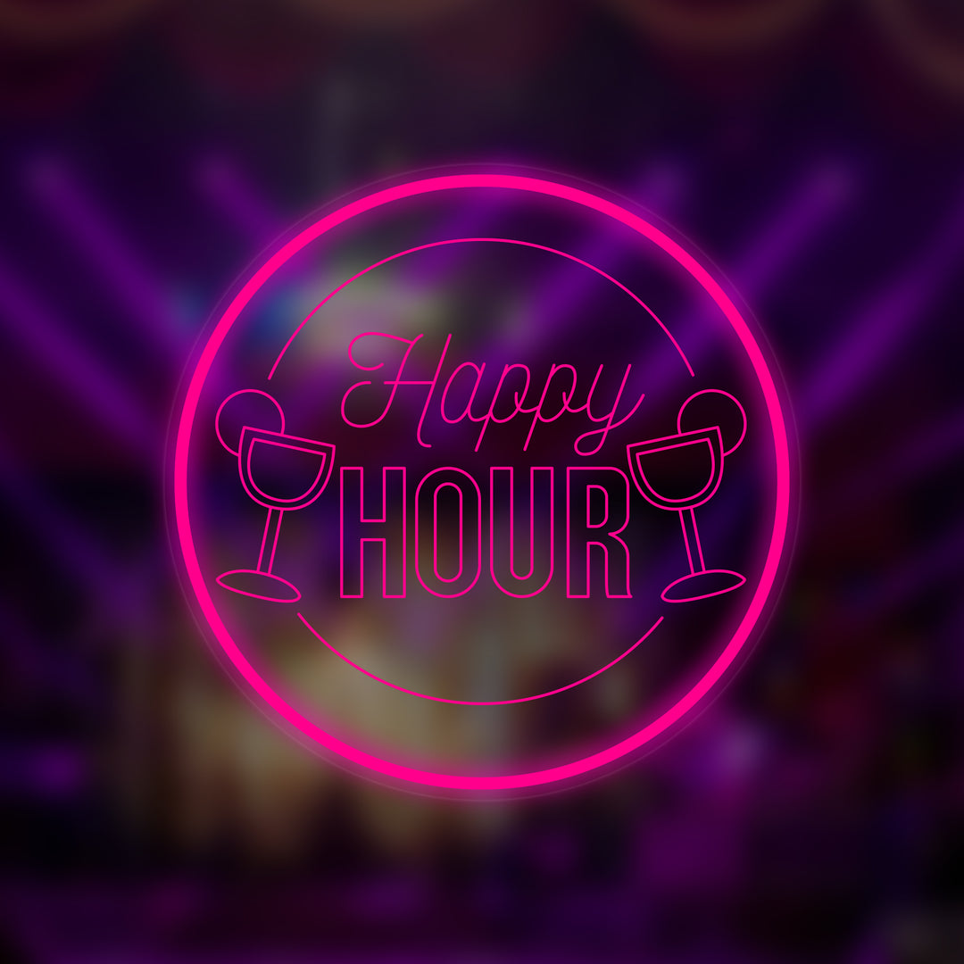 "Happy Hour" Mini Neon Skylt, Cocktails
