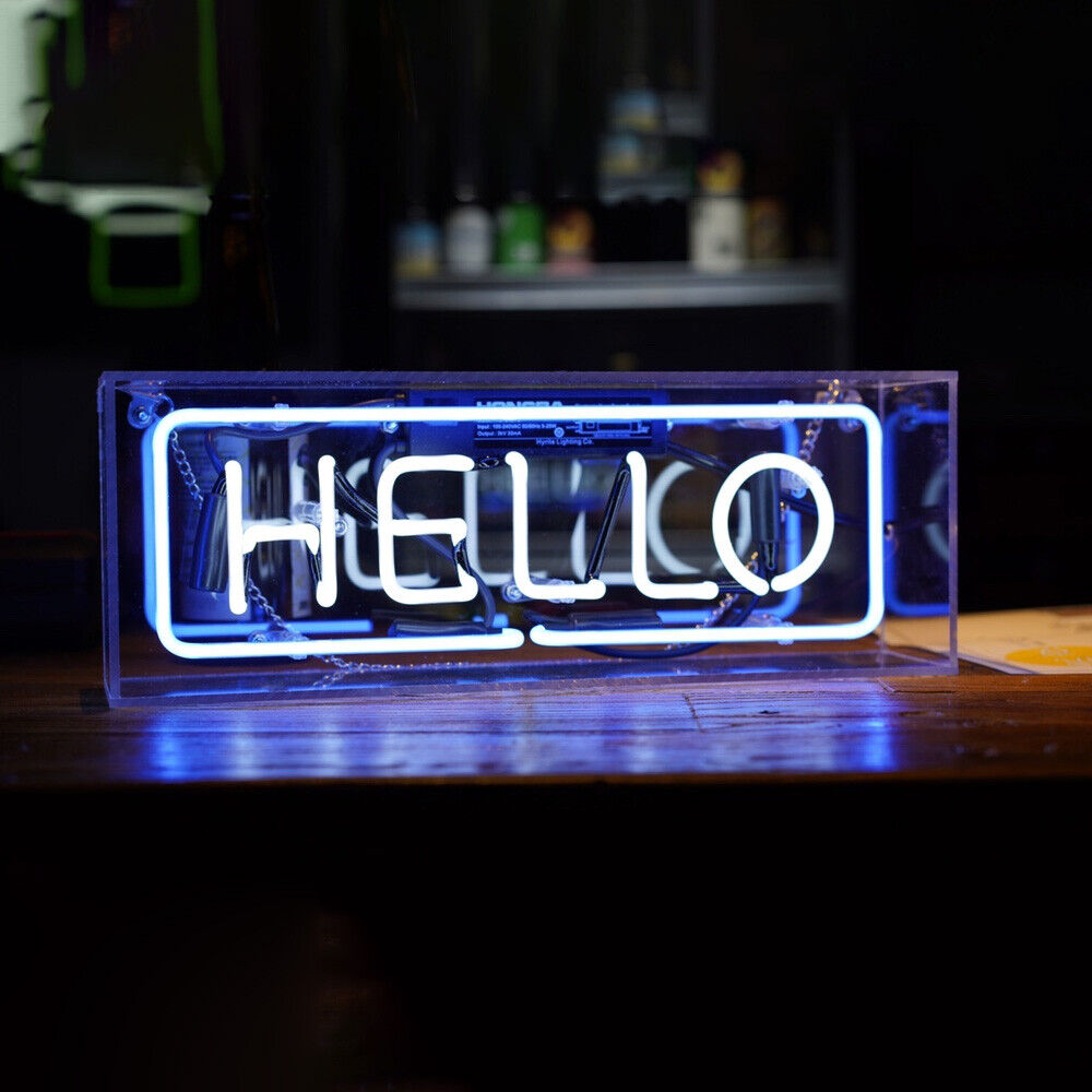 "Hello" Akrylbox Neonskylt, Glas Neonskylt, Bord Neonskylt