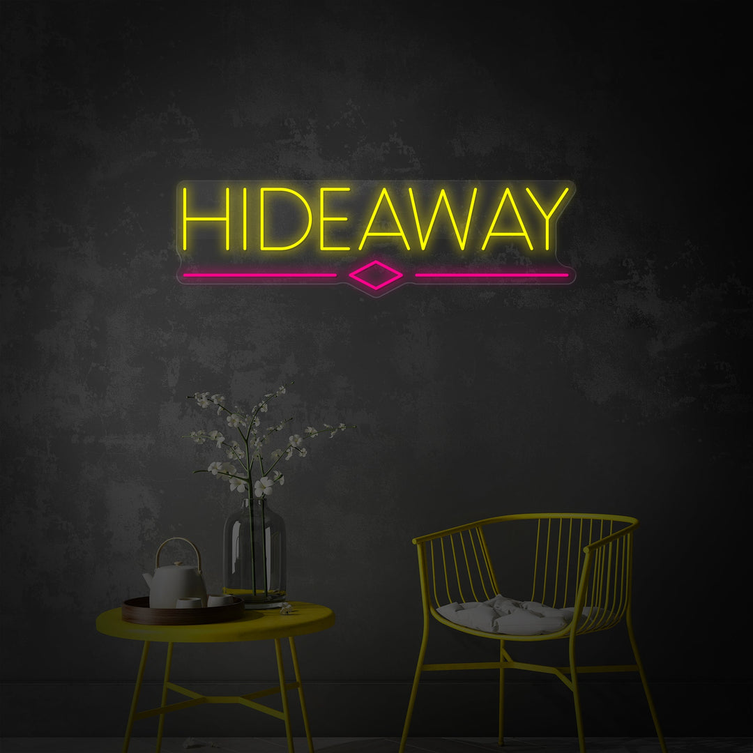 "Hideaway, Beer Bar Flagga" Neonskylt