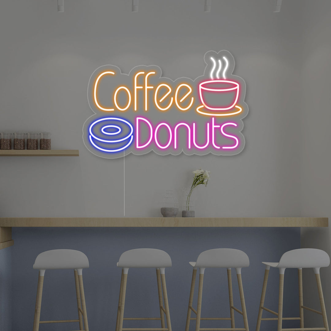 "Varmt kaffe, Coffee Donuts" Neonskylt