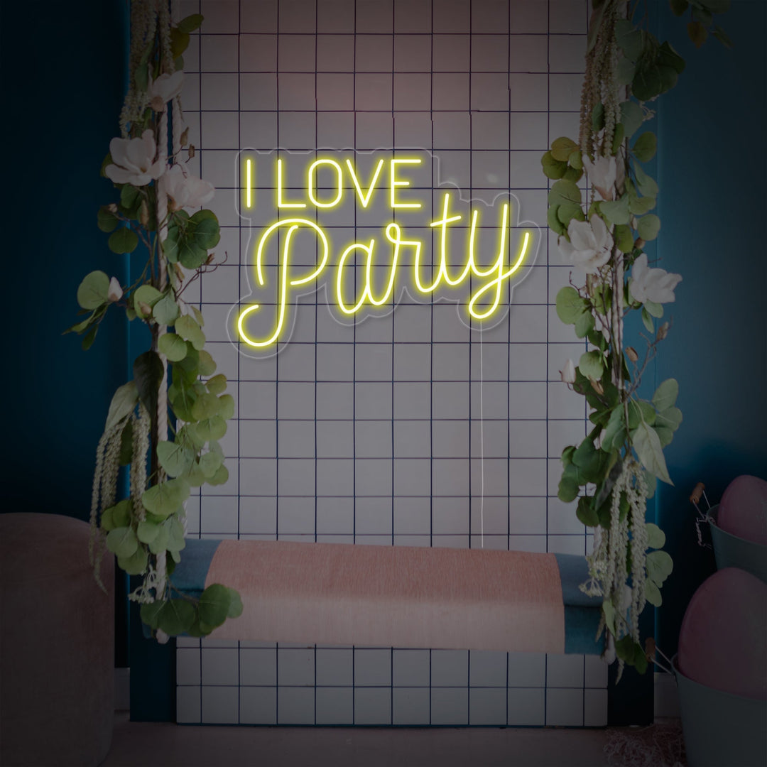 "I Love Party" Neonskylt