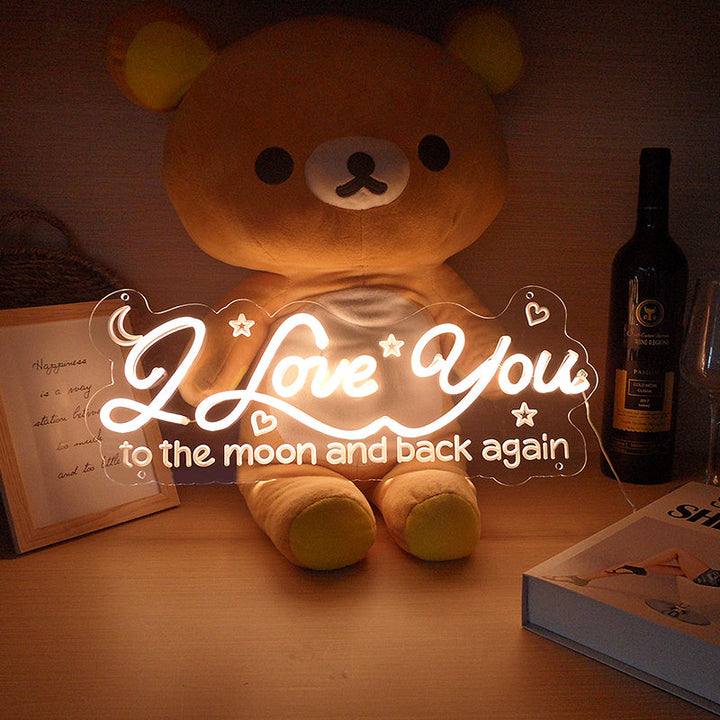 "I Love You To The Moon And Back Again" Mini Neonskylt