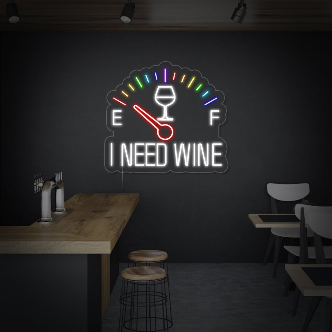 "I Need Wine Klocka" Neonskylt