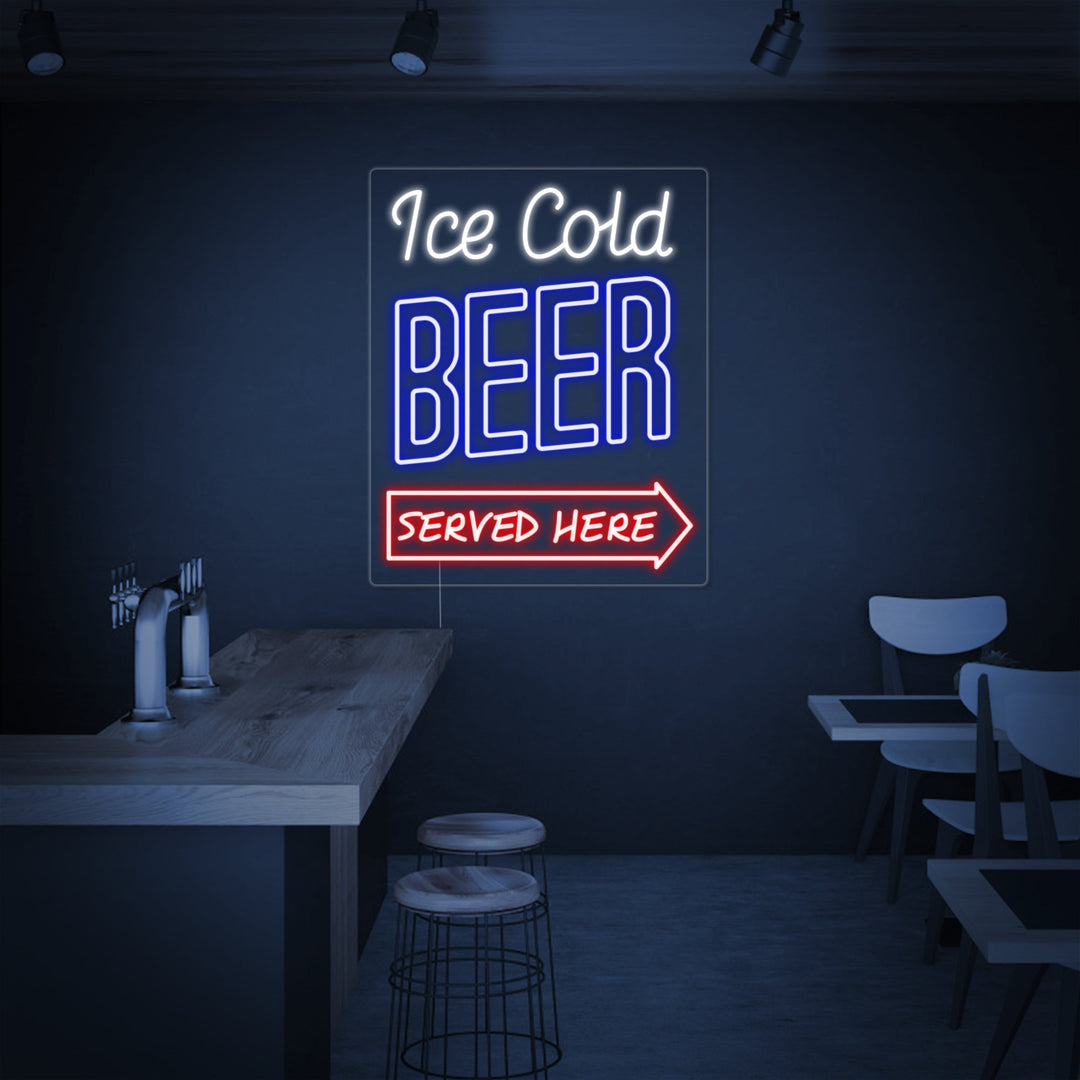 "Ice Cold Beer Served Here Bar" Neonskylt