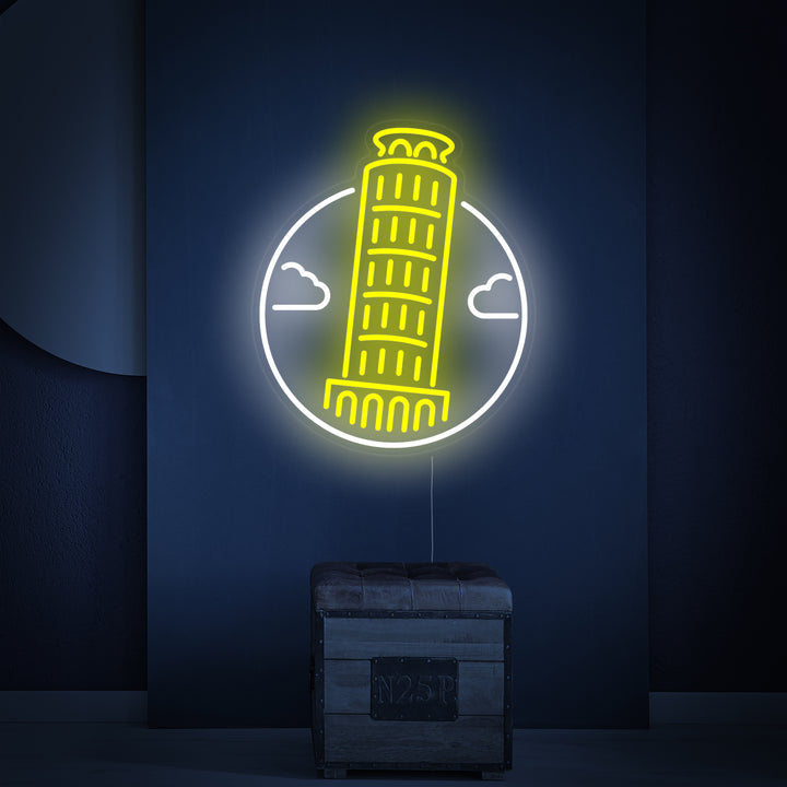 "Italiens Lutande Torn I Pisa" Neonskylt