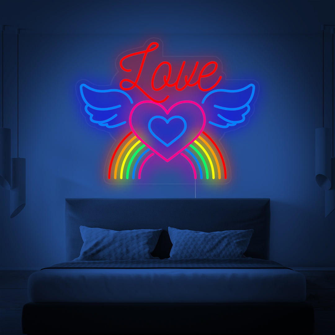 "LGBT Love Rainbow Wings" Neonskylt