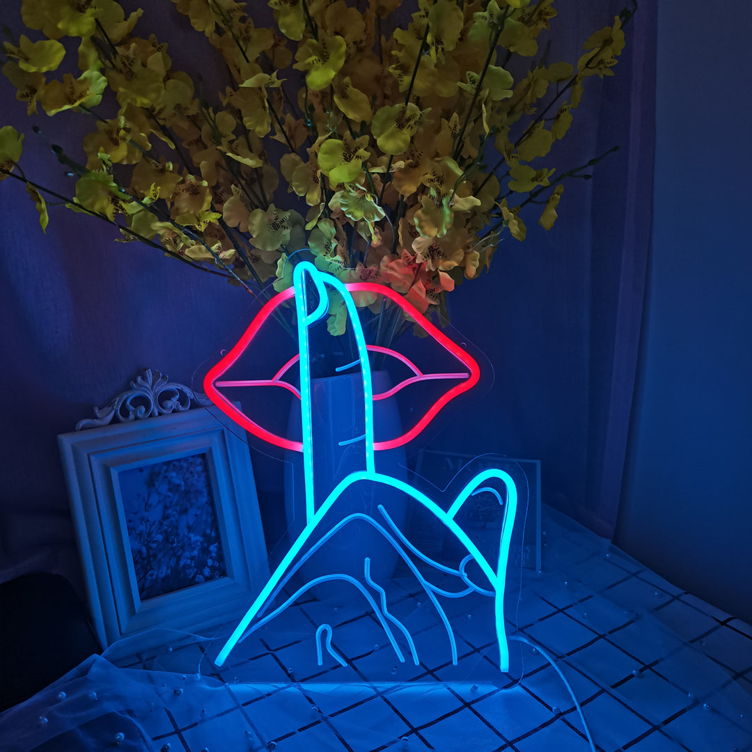 "Läppar, Var Tysta" USB Mini LED Neonskylt