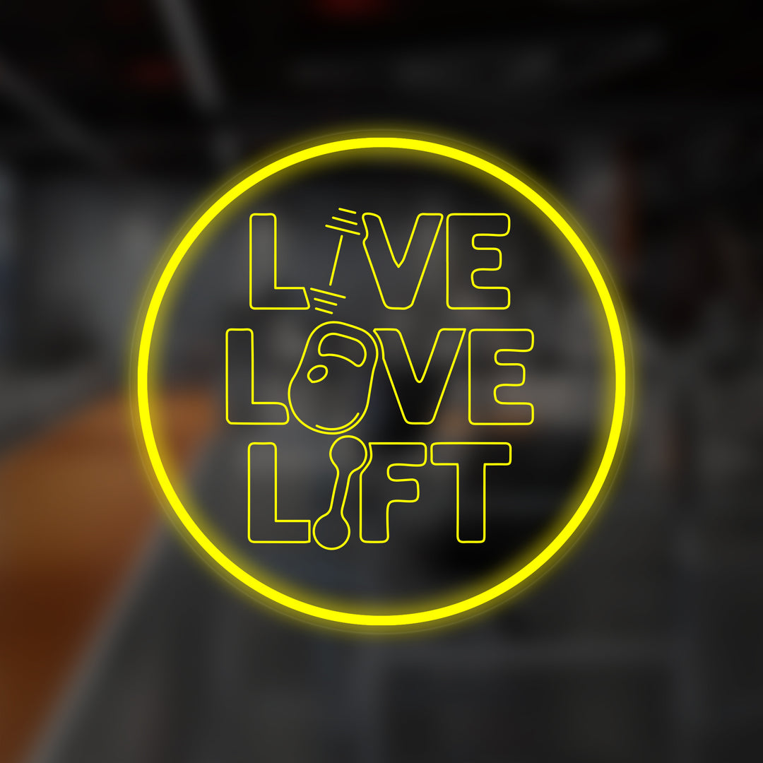 "Live Love Lift" Mini Neon Skylt, Träningsgym