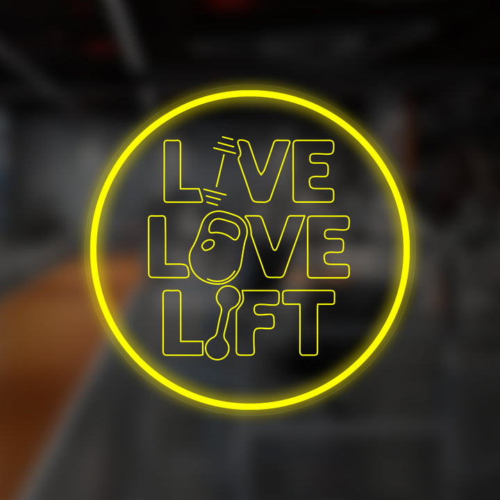 "Live Love Lift" Mini Neon Skylt, Träningsgym