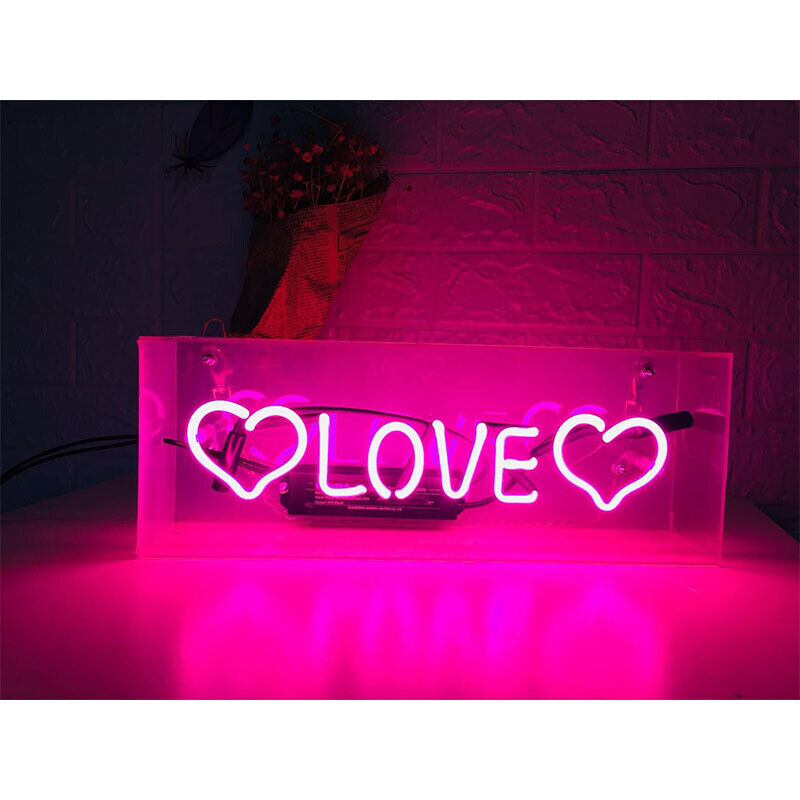 "Love" Akrylbox Neonskylt, Glas Neonskylt, Bord Neonskylt