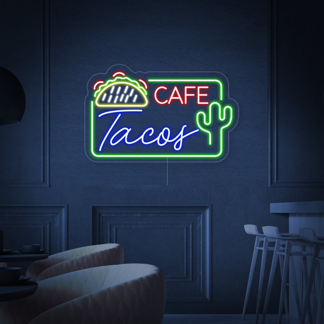 "CAFE TACOS, Mexikansk mat" Neonskylt
