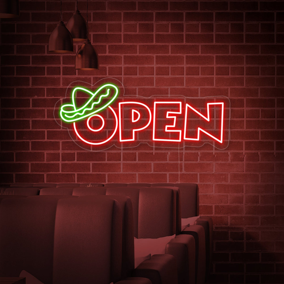 "open, Mexikansk mat" Neonskylt
