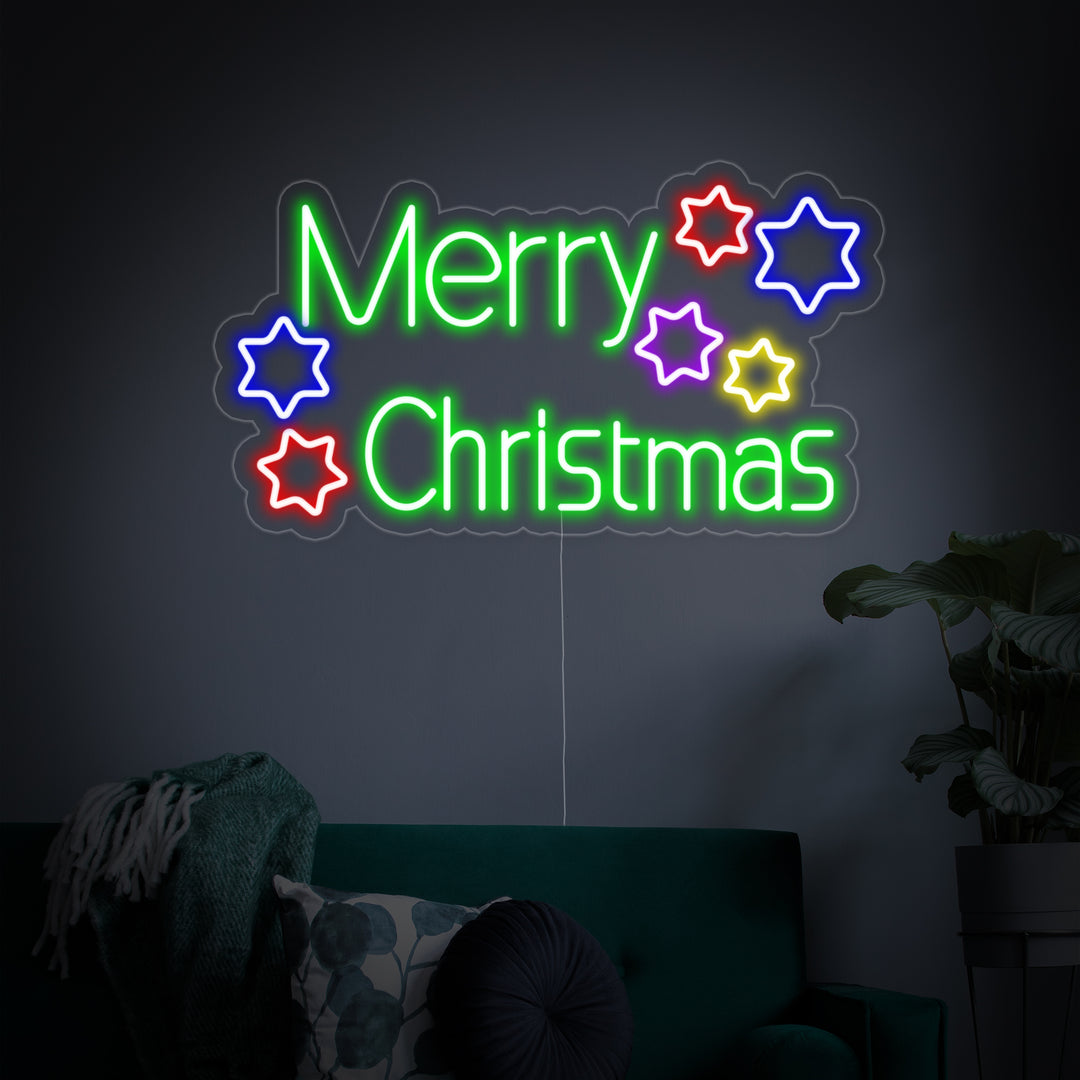 "Stjärnor, Merry Christmas" Neonskylt