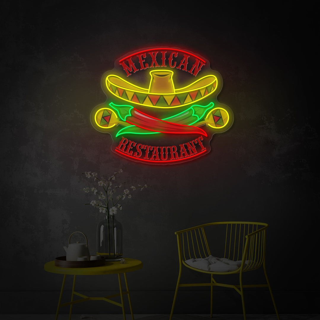 "Mexikansk restaurang Sombrero Maracas Pepper" UV-tryckt LED-neonskylt