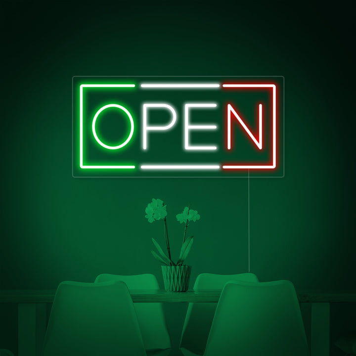 "open, Italiensk restaurang" Neonskylt