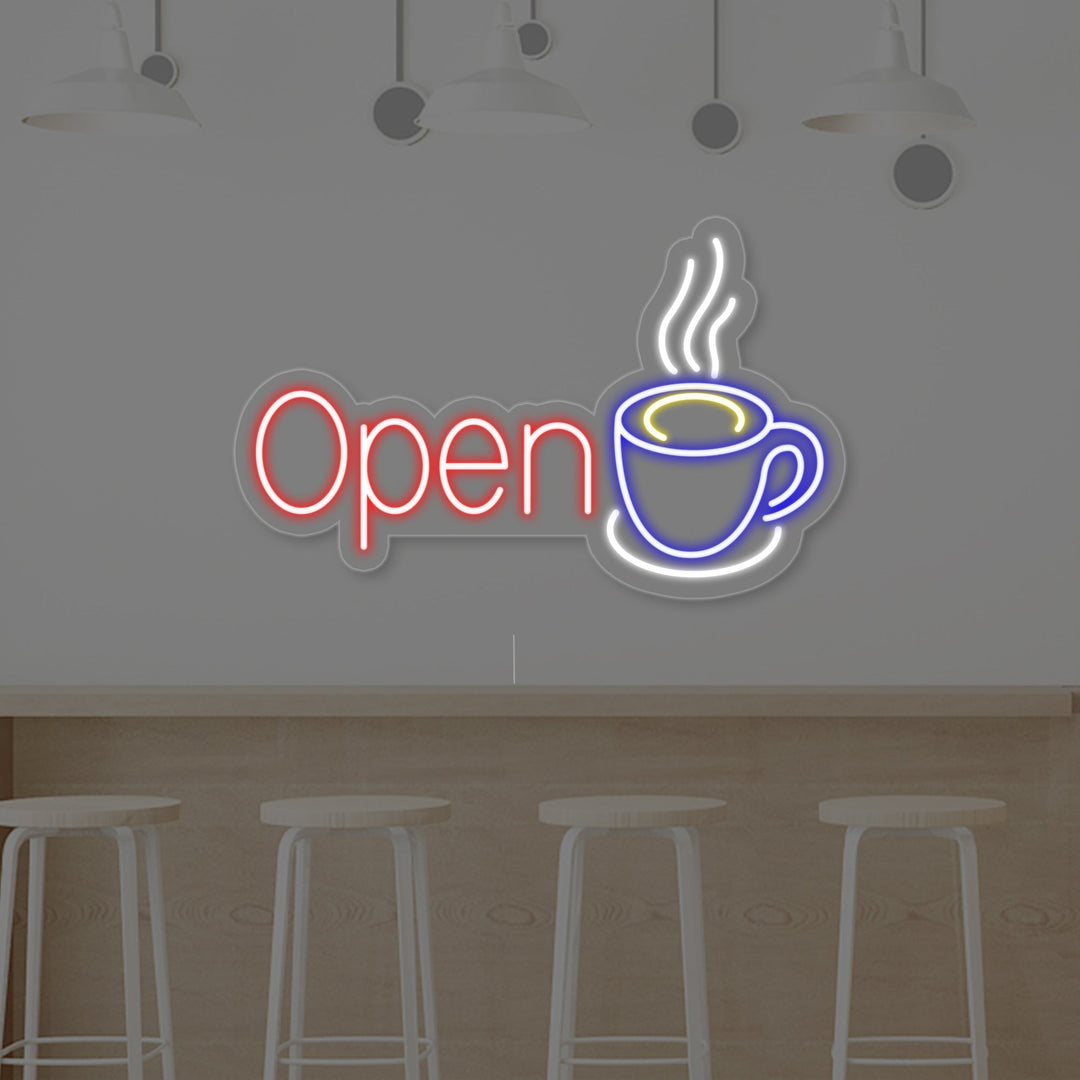 "Open, Kaffekopp" Neonskylt
