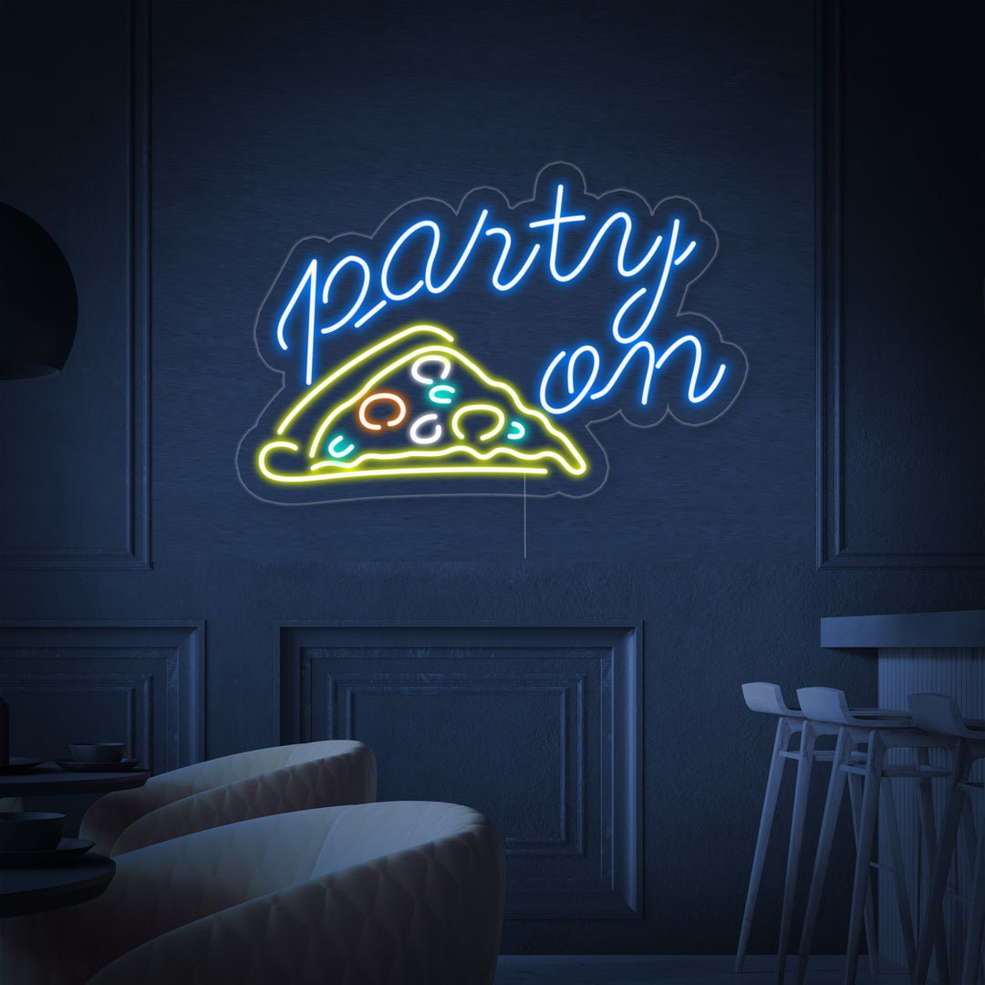 "Party On Pizza" Neonskylt