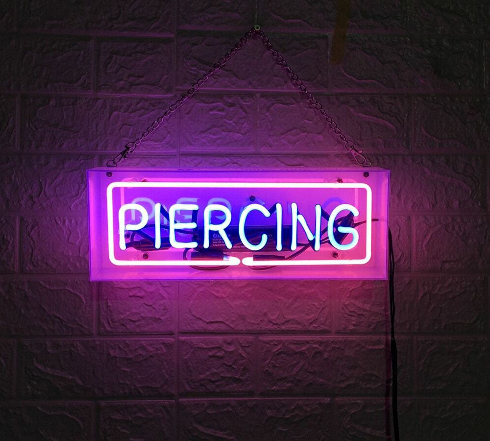 "Piercing" Akrylbox Neonskylt, Glas Neonskylt, Bord Neonskylt