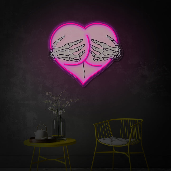 "Rosa hjärta rumpa Kram skelett händer" UV-tryckt LED-neonskylt