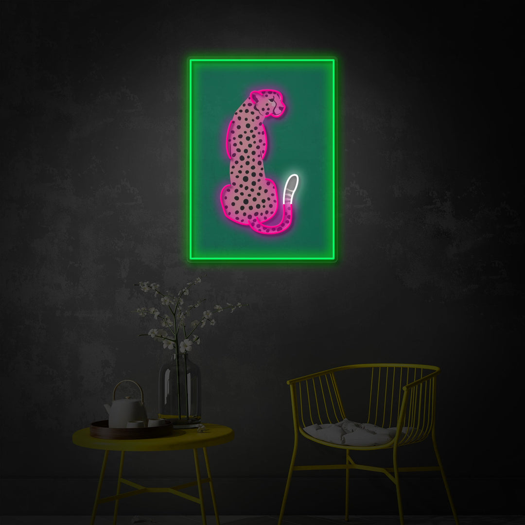 "Rosa leopard afrikansk gepard Tropisk popkonst" UV-tryckt LED-neonskylt