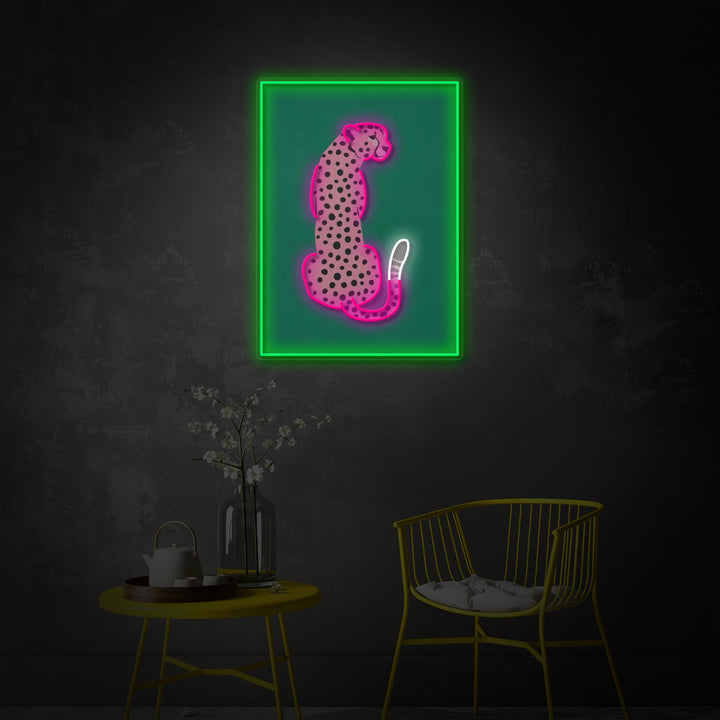 "Rosa leopard afrikansk gepard Tropisk popkonst" UV-tryckt LED-neonskylt