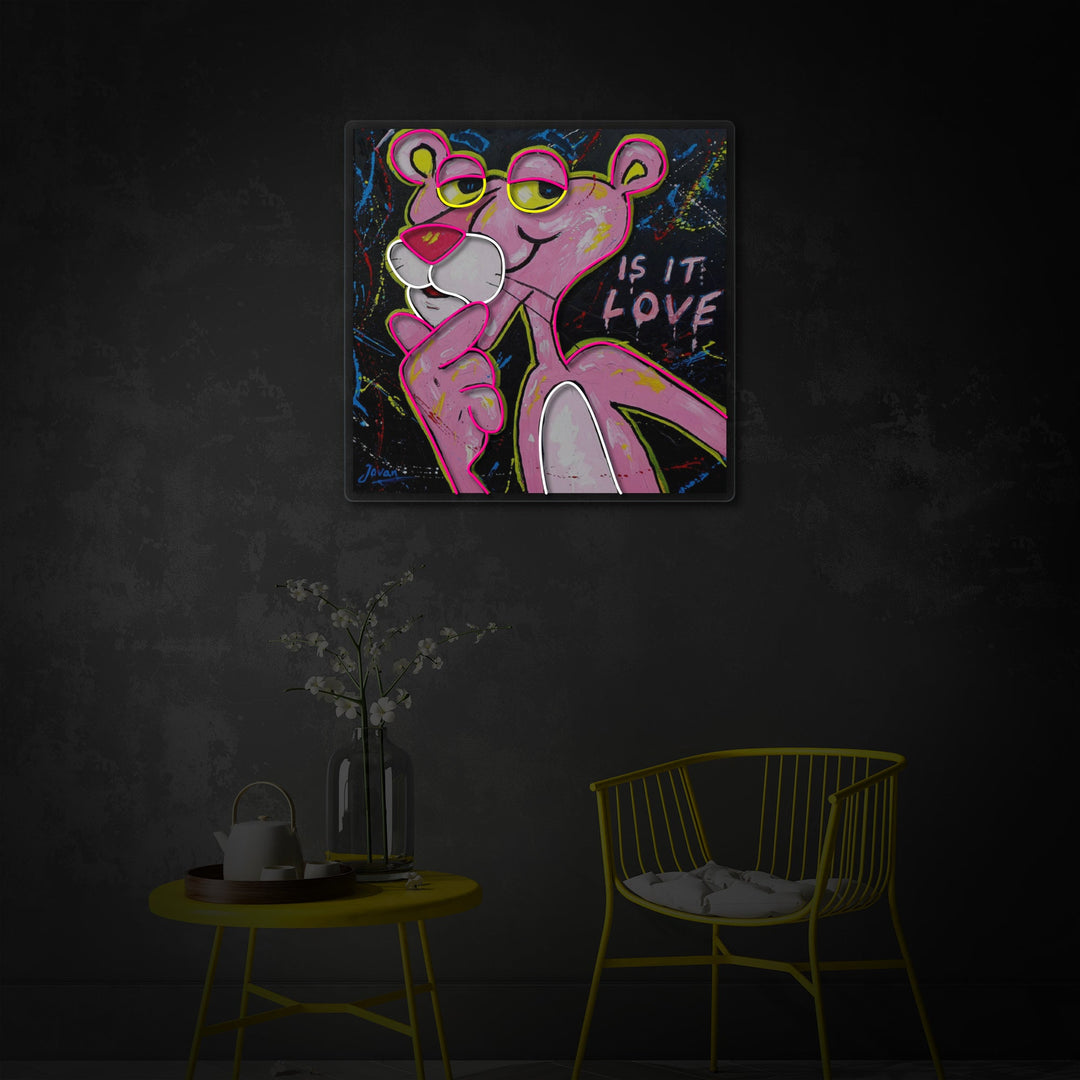 "Pink Think Panther, är det kärlek" UV-tryckt LED-neonskylt