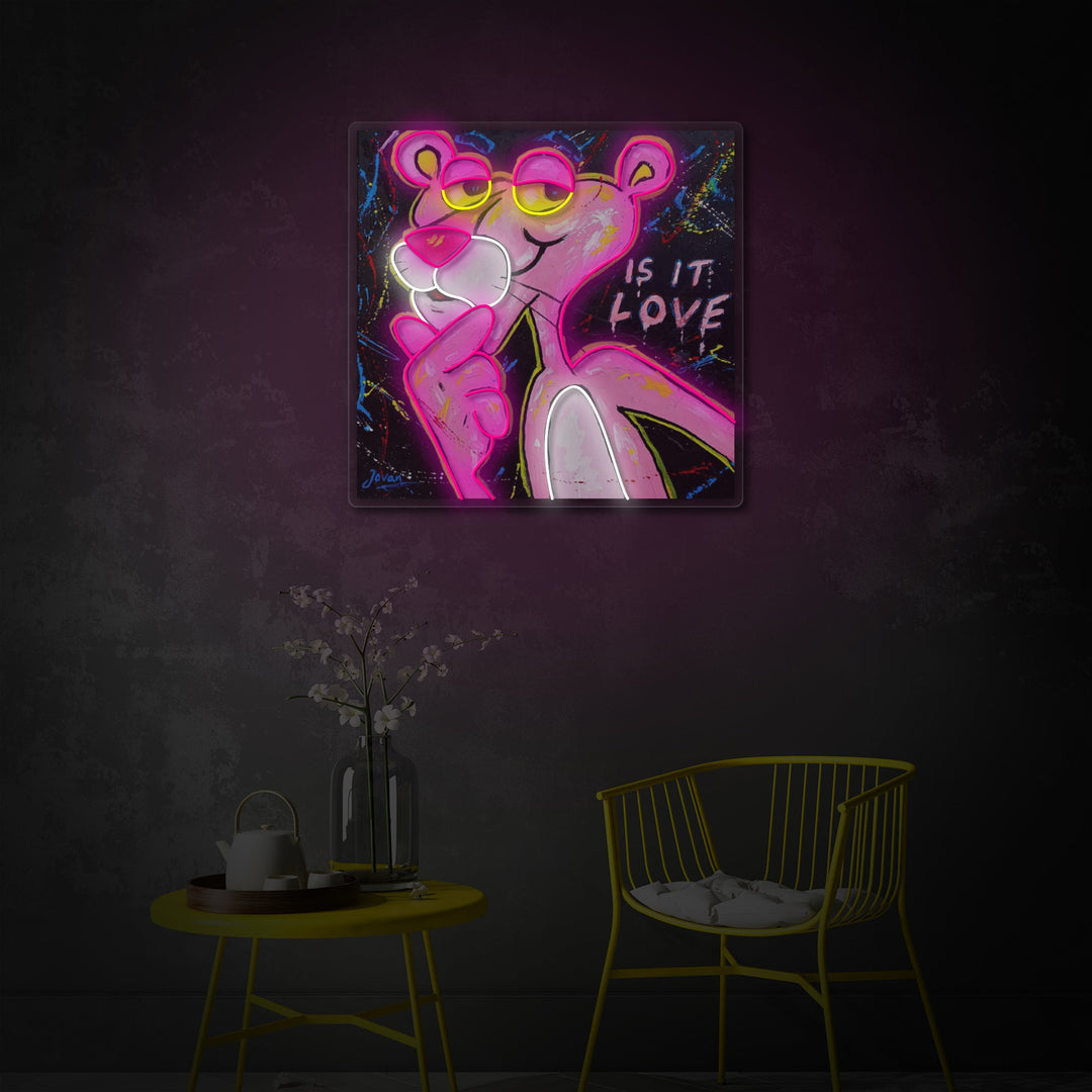 "Pink Think Panther, är det kärlek" UV-tryckt LED-neonskylt