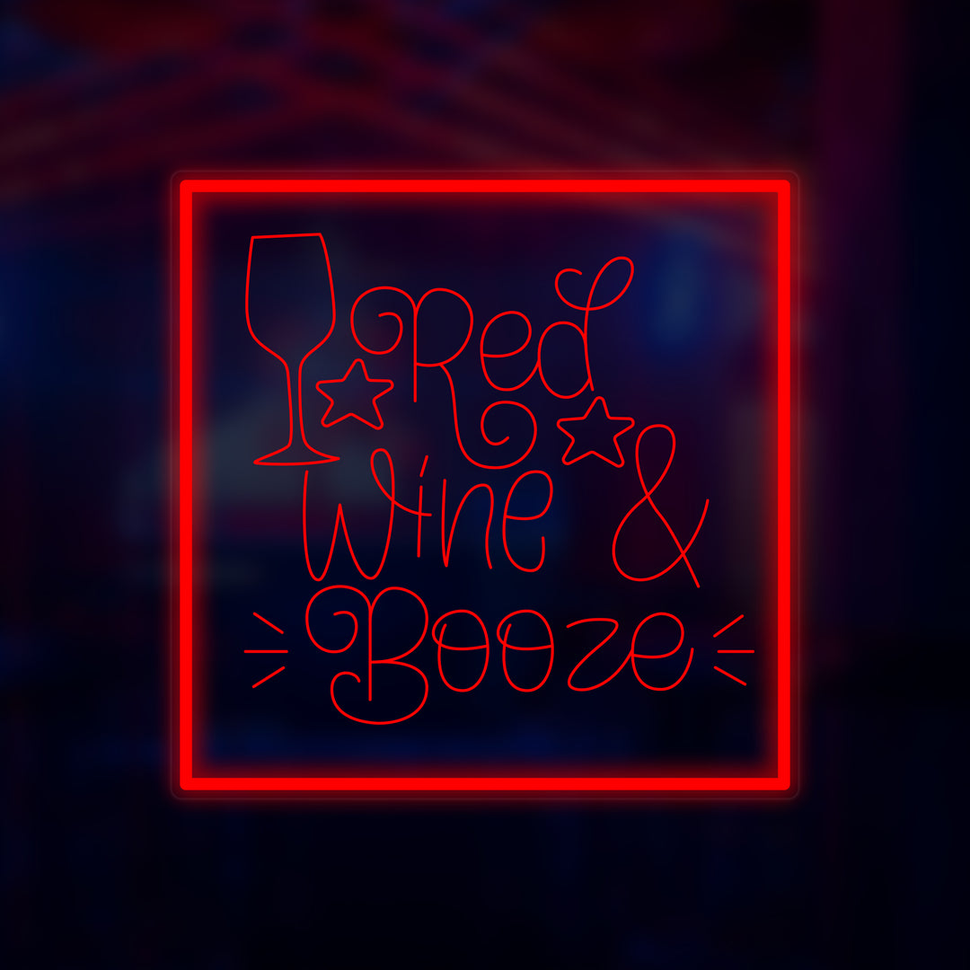 "Red Wine & Booze" Mini Neon Skylt