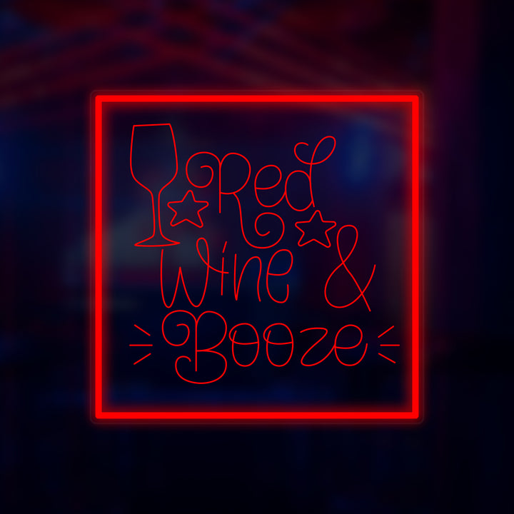 "Red Wine & Booze" Mini Neon Skylt