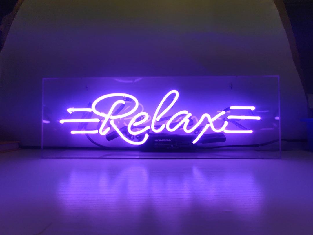 "Relax" Akrylbox Neonskylt, Glas Neonskylt, Bord Neonskylt