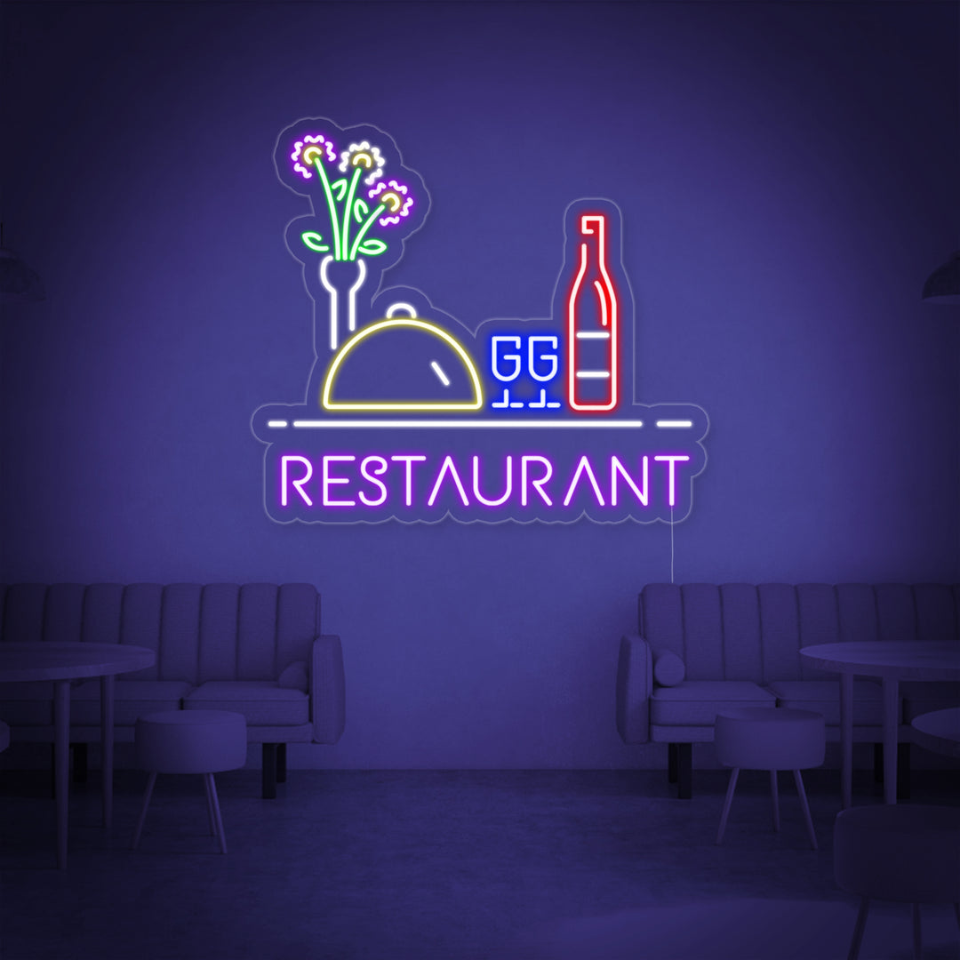 "Restaurant, Vin, Mat" Neonskylt