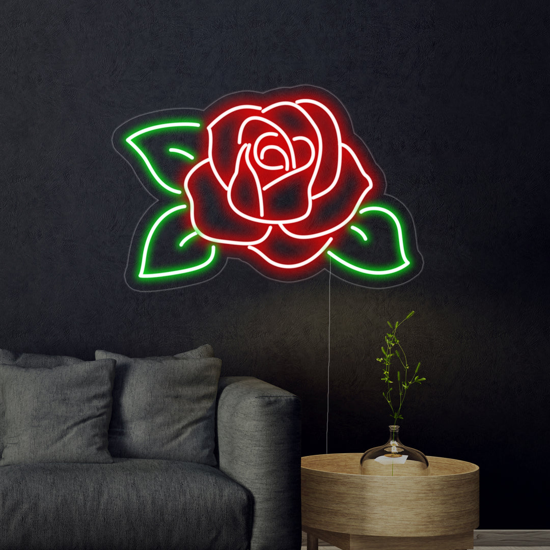 "Rosor, Blomsterhandlare, Blomstergåvor" Neonskylt