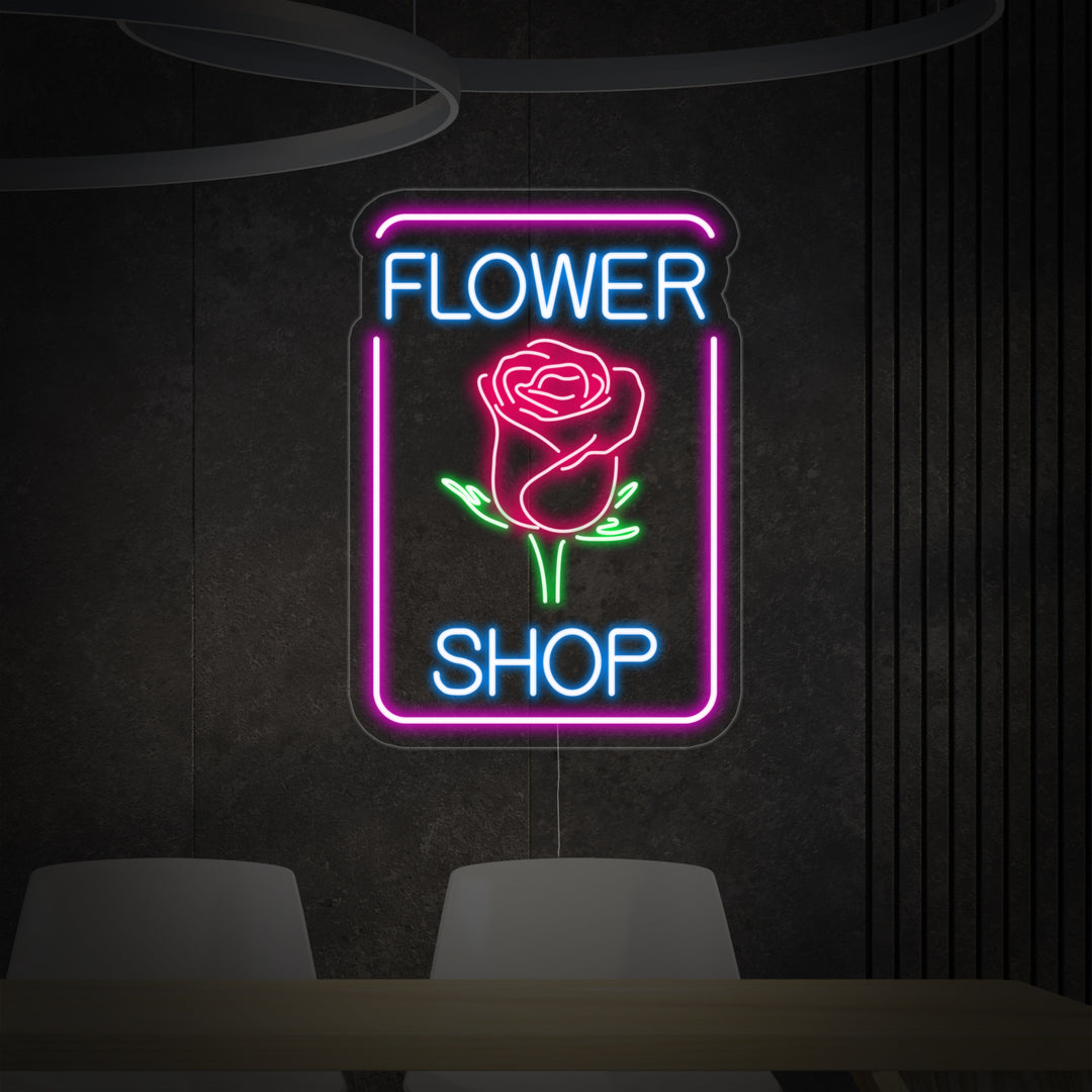 "ros, Flower Shop" Neonskylt