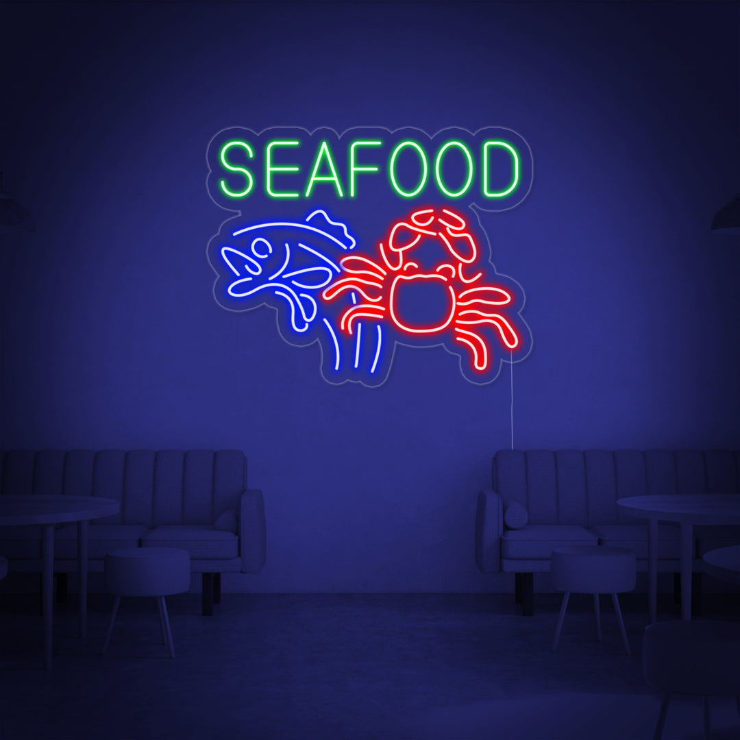 "Seafood, Krabba, Fisk" Neonskylt