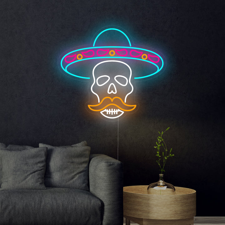 "Dödskalle I Sombrero På De Dödas Dag" Neonskylt