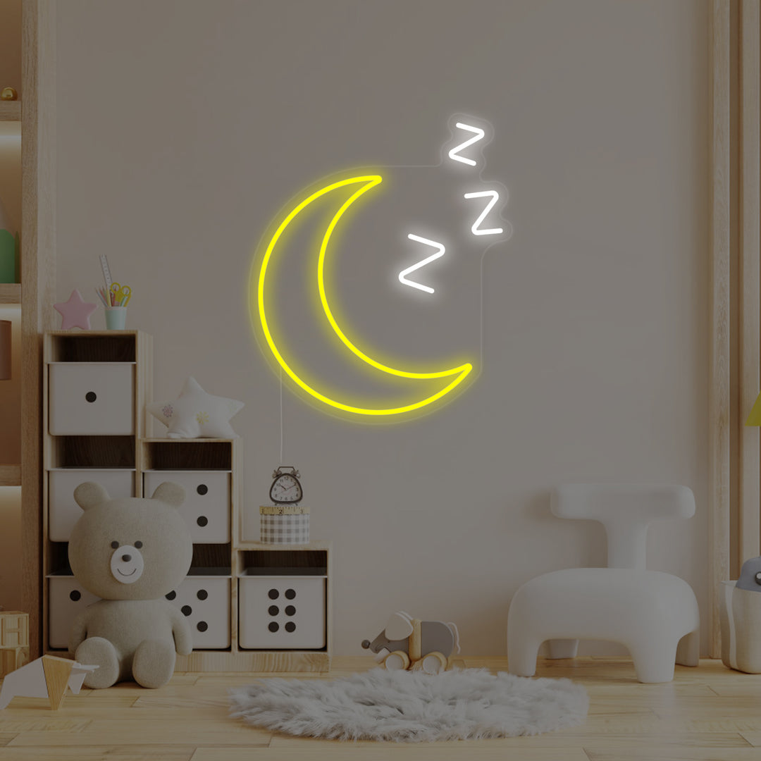 "Sömnig Måne Med Zzz, Barnrumsdekor" Neonskylt