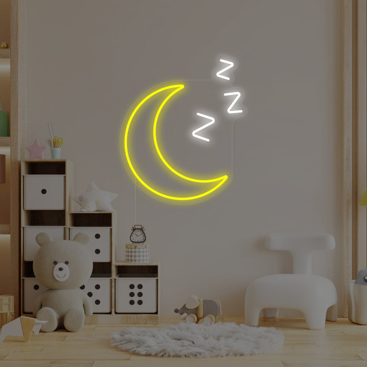 "Sömnig Måne Med Zzz, Barnrumsdekor" Neonskylt
