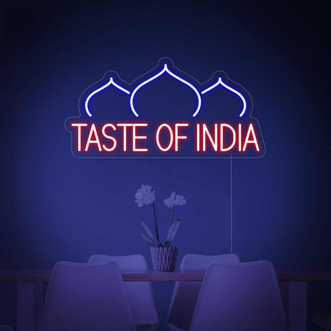 "TASTE OF INDIA, Restaurang, lök" Neonskylt