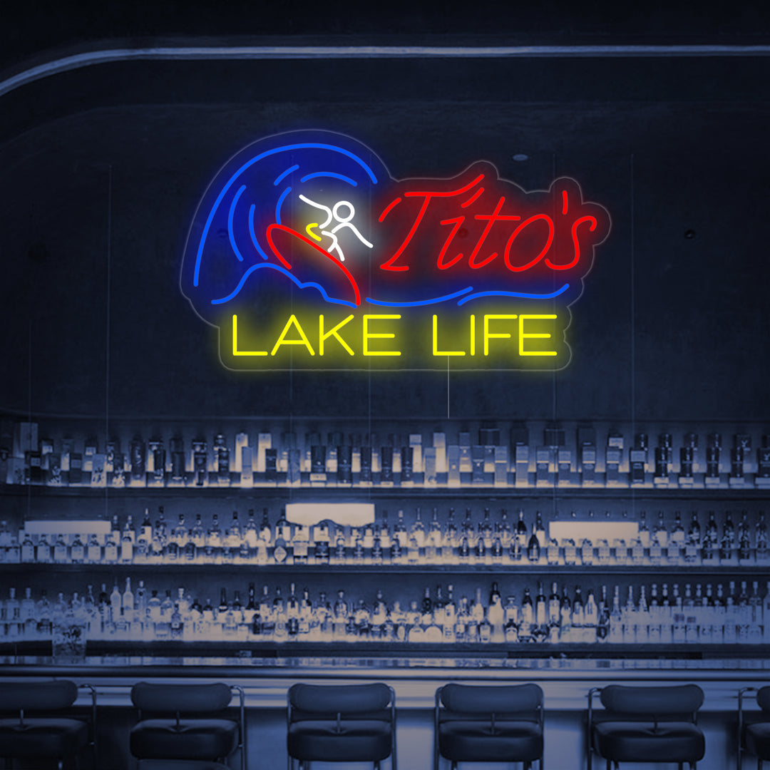 "Titos Lake Life Ölbar" Neonskylt