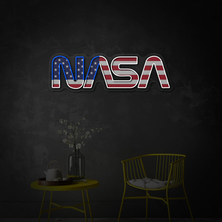 "USA flagga formad Nas logotyp" UV-tryckt LED-neonskylt