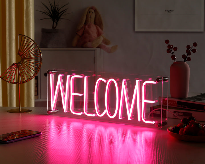 "Welcome" Skrivbords LED Neonskylt